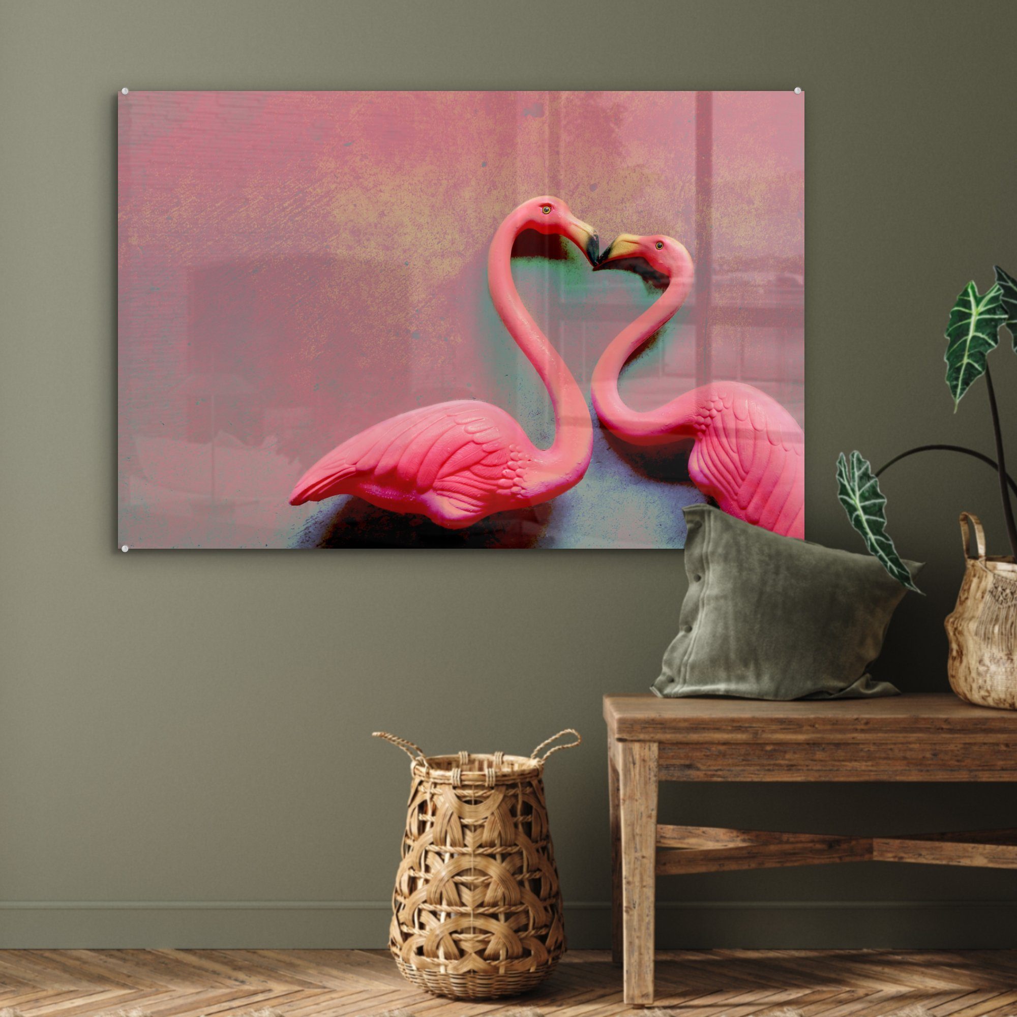 Acrylglasbild (1 MuchoWow & küssen Wohnzimmer St), Acrylglasbilder Schlafzimmer sich, Zwei Flamingos