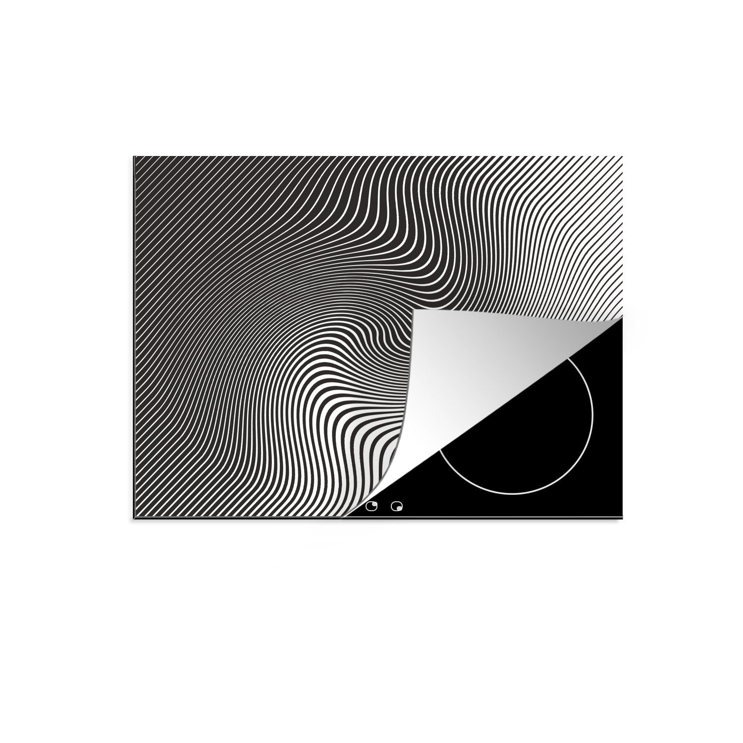 MuchoWow Herdblende-/Abdeckplatte Eine schwarz-weiße Illustration eines Musters, Vinyl, (1 tlg), 70x52 cm, Mobile Arbeitsfläche nutzbar, Ceranfeldabdeckung