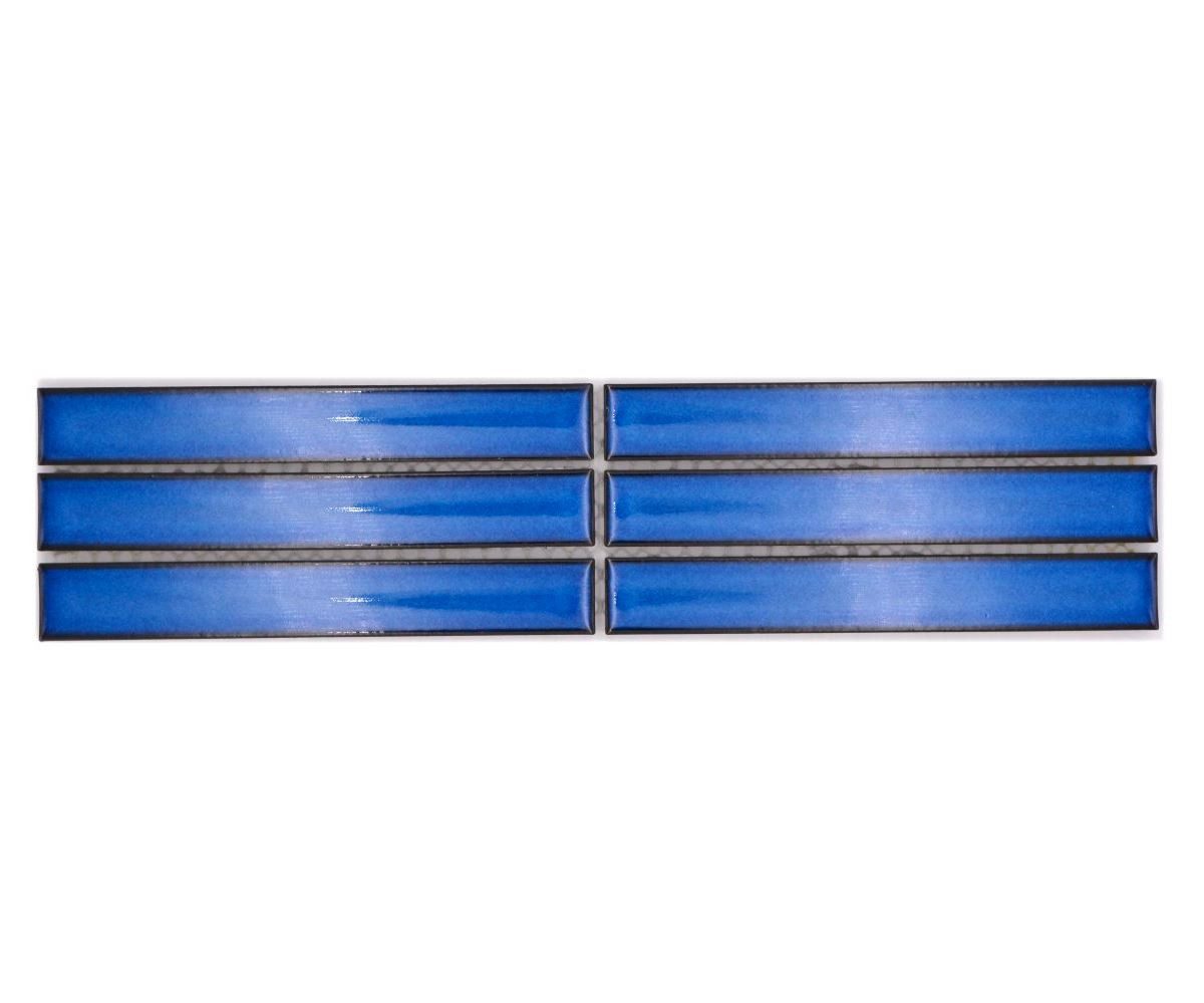 Mosani Fliesen-Bordüre Rechteckiges Keramikmosaik Borde blau glänzend / 10 Stück