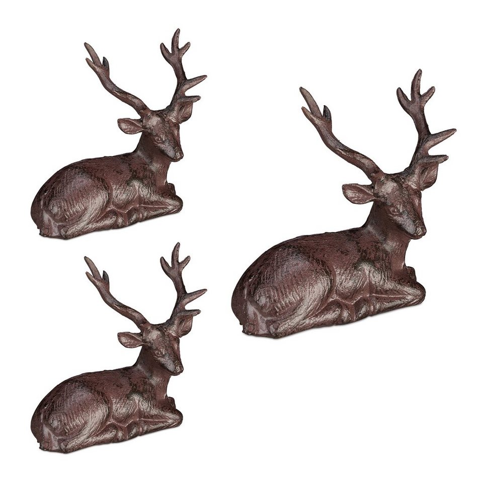 relaxdays Tierfigur »3 x Sitzende Hirsch Figur Garten