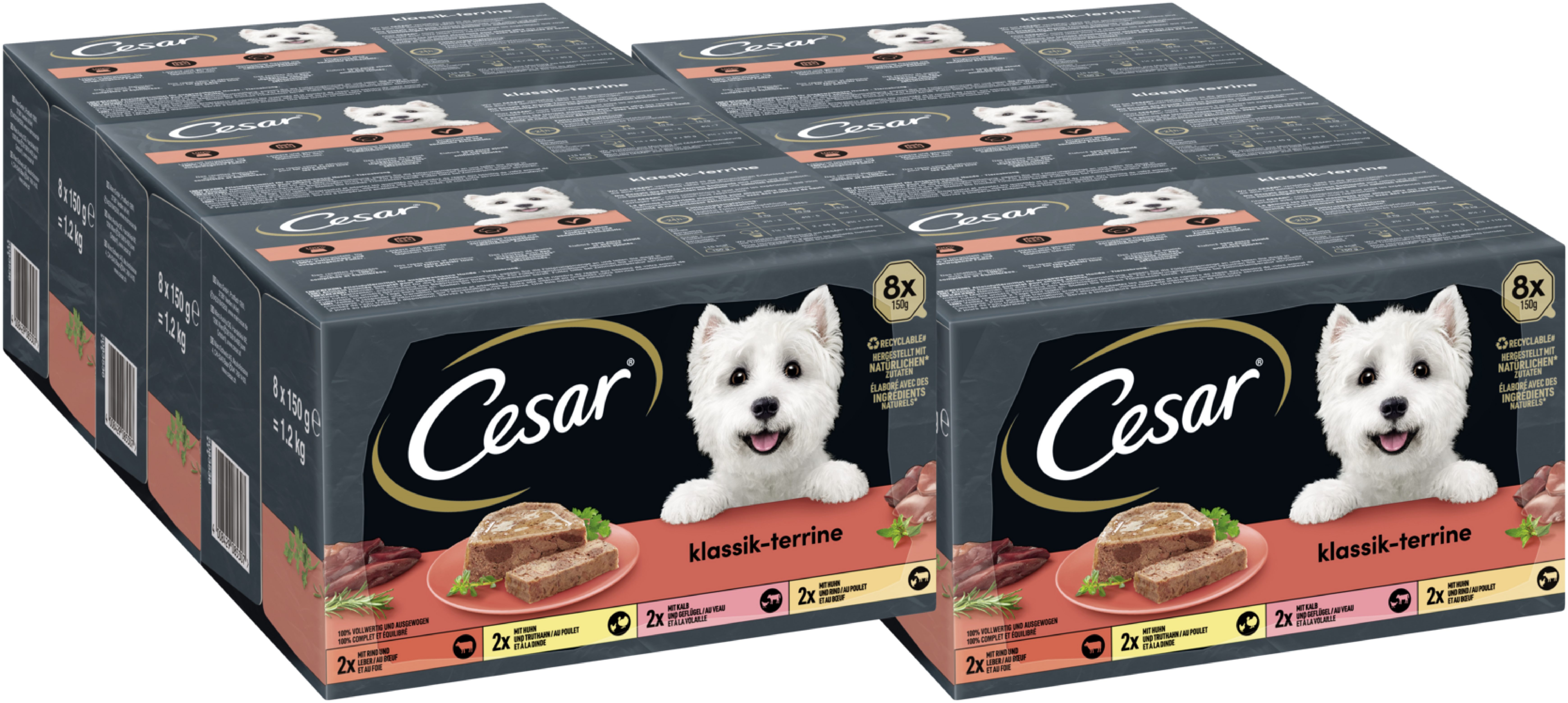 Cesar CESAR® Schale Multipack Klassiker Selektion 6 x 8 x 150g, Nassfutter für: Hunde