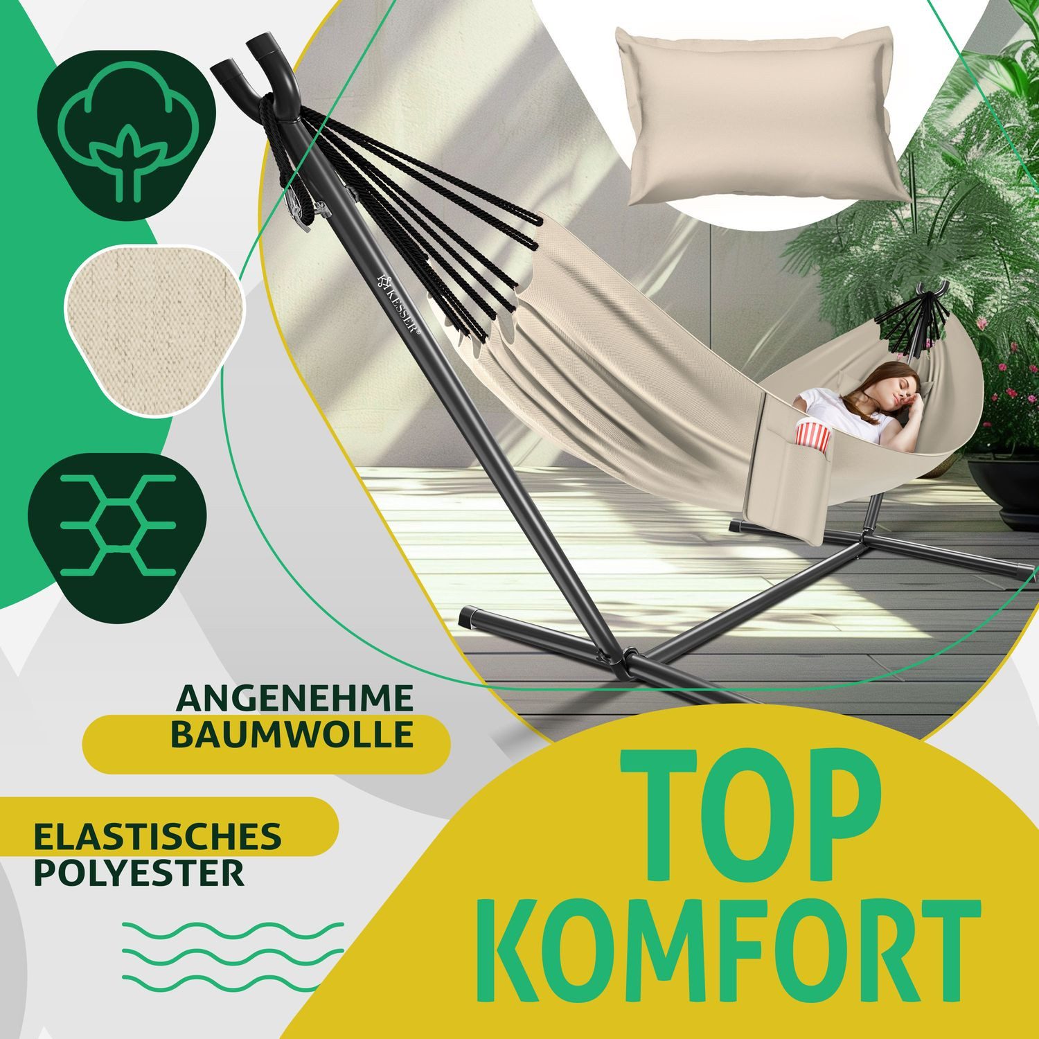 KESSER Hängematte, Hängematte LAKE mit Gestell Doppelhängematte für 2 Personen