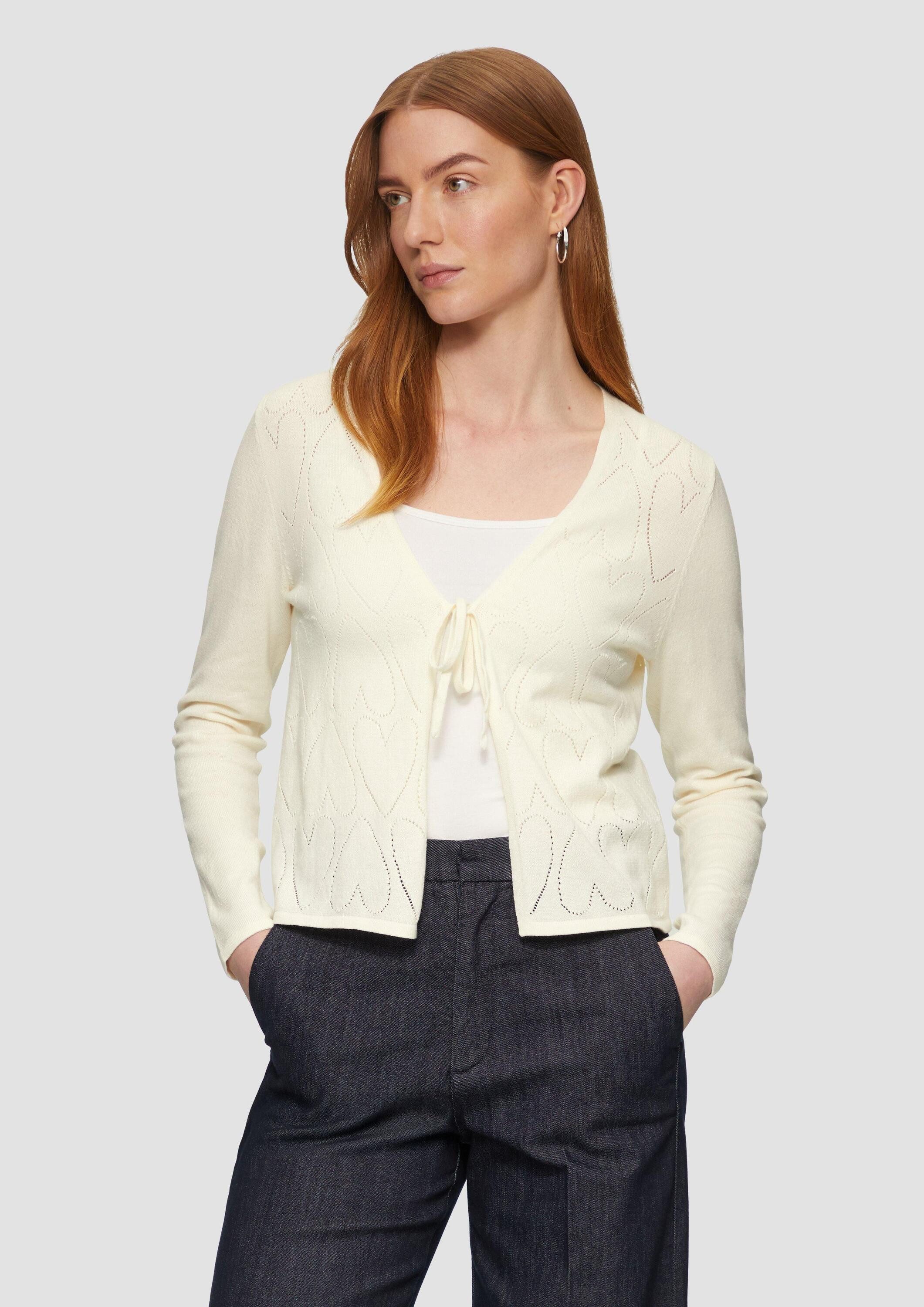 s.Oliver Cardigan Strickjacke Feinstrick-Jacke mit Herz-Ajourmuster und Bin günstig online kaufen
