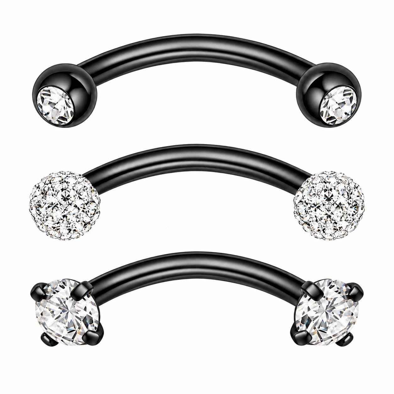 Taffstyle Augenbrauenpiercing 3er Set Banane Piercing Chirurgenstahl Kristall – für Bridge & Ohr (Drei funkelnde Designs für Alltag, Party und individuelle Looks - Piercingschmuck für jeden Tag)