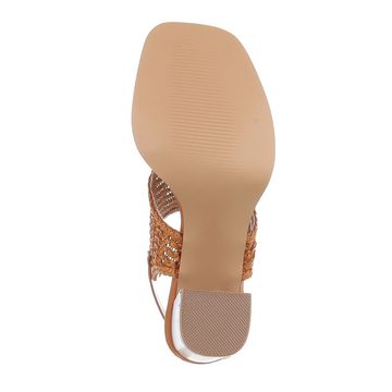 Ital-Design Damen Abendschuhe Elegant Sandalette (86706818) Blockabsatz Sandalen & Sandaletten in Camel