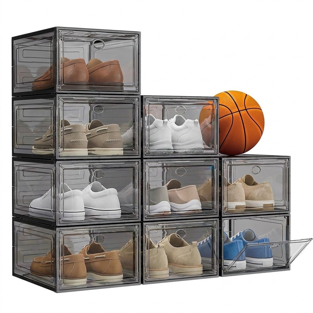 POPOLIC Schuhkiste 9er-Set Größe Schuhboxen Stapelbar Transparent (Schuhaufbewahrung für Stöckelschuhe,Pumps, Schuhaufbewahrung, Hartplastik Schuhbox mit Deckel), Schuhboxen aus klarem Kunststoff