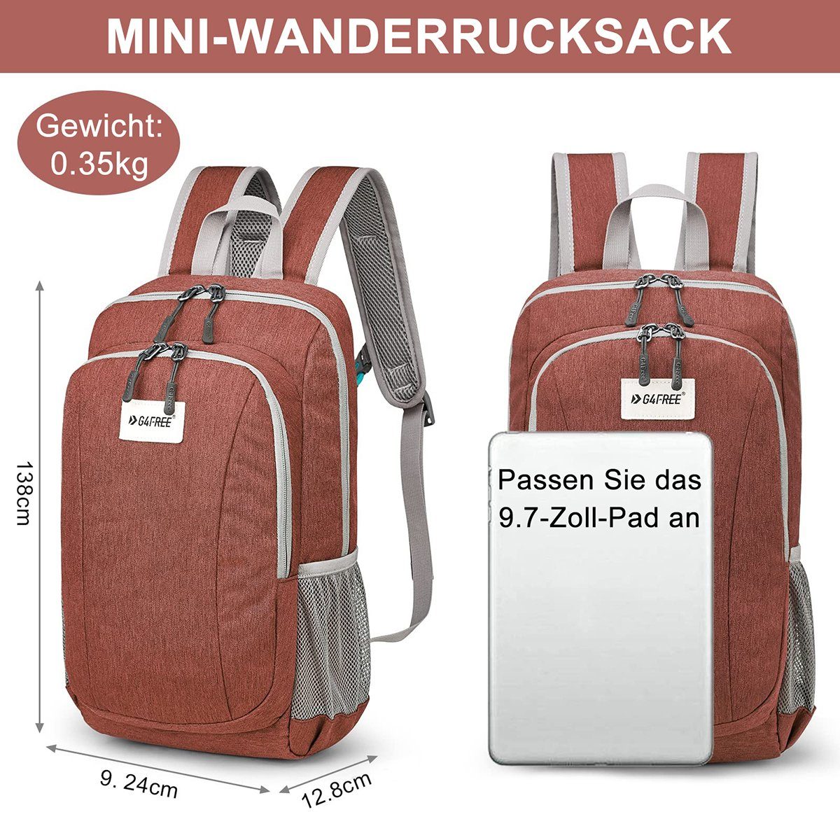 Schul- Reiserucksack G4Free Rot Tages- Mini-Wanderrucksack Wanderrucksack,