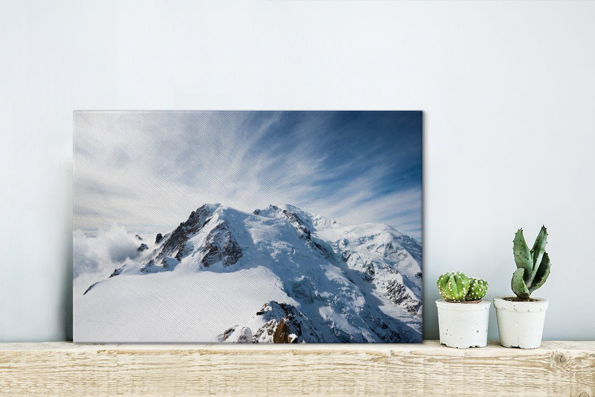 Himmel, Wanddeko, Aufhängefertig, 30x20 cm schönem (1 Blanc Mont OneMillionCanvasses® Leinwandbilder, Verschneiter mit Wandbild Leinwandbild St),