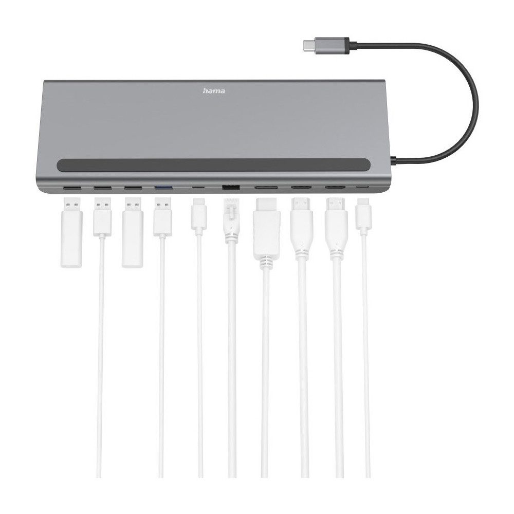 Hama Hama 10 Port USB-C-Docking-Station grau für Laptops Adapter USB-C