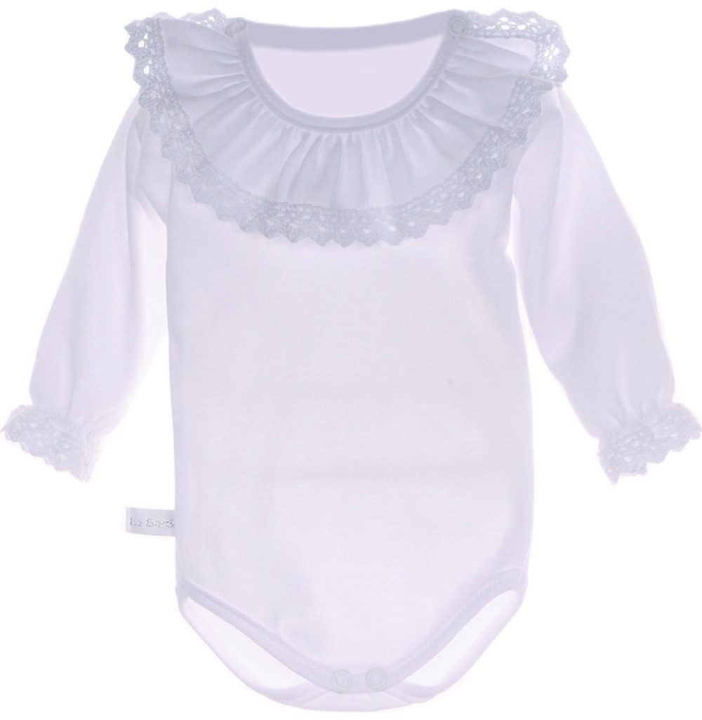 La Bortini Langarmbody Baby Body in Weiß mit festlichem Kragen aus reiner Baumwolle, 44 50 56 62 68 74 80 86 92 98