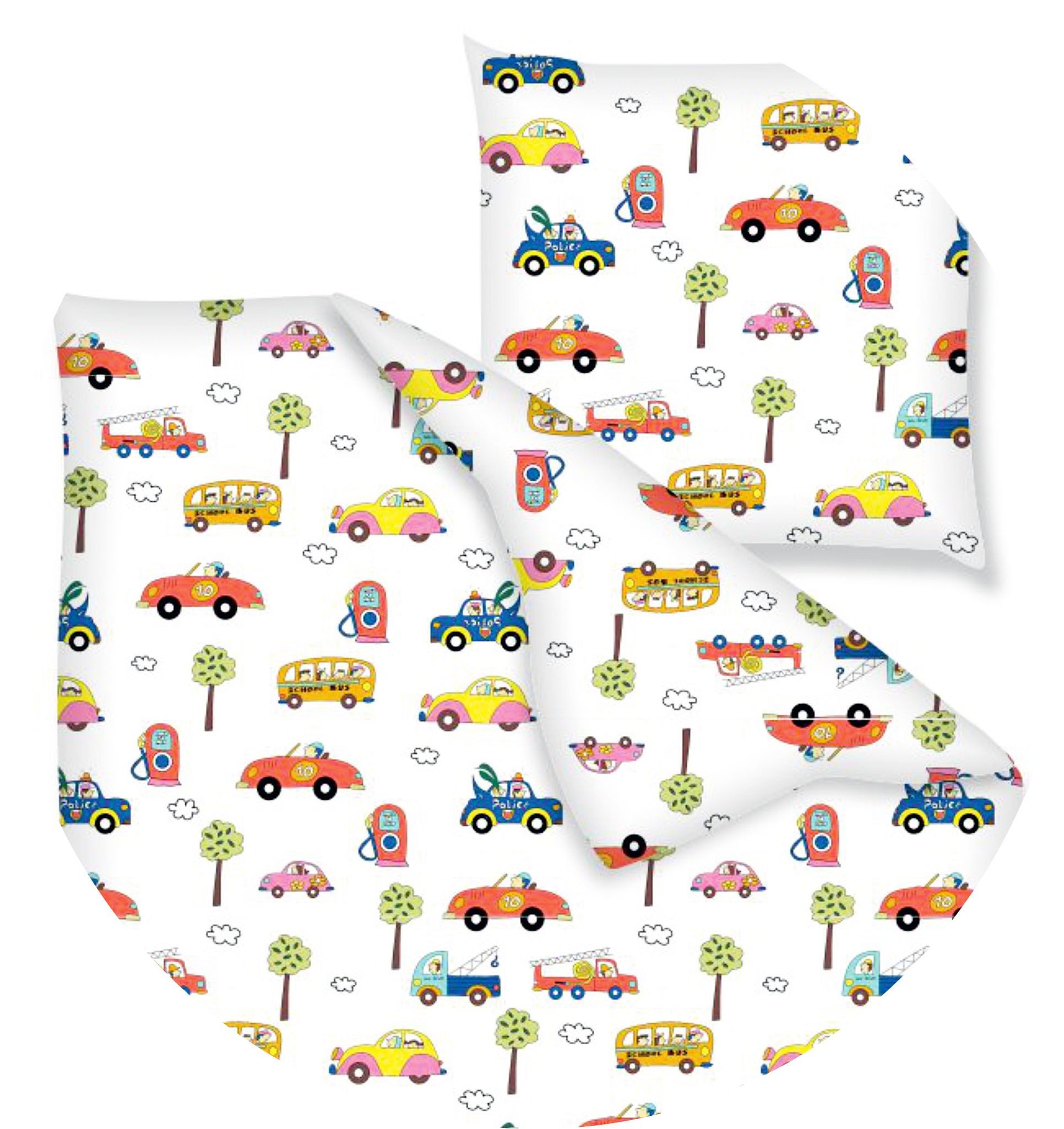 JACK Babybettwäsche 100x135cm Auto Feuerwehr Bus Bettwäsche, Renforcé, 2 teilig, Fahrzeuge, Autos in Aktion, Kinderbettwäsche – Bild 2 von 5