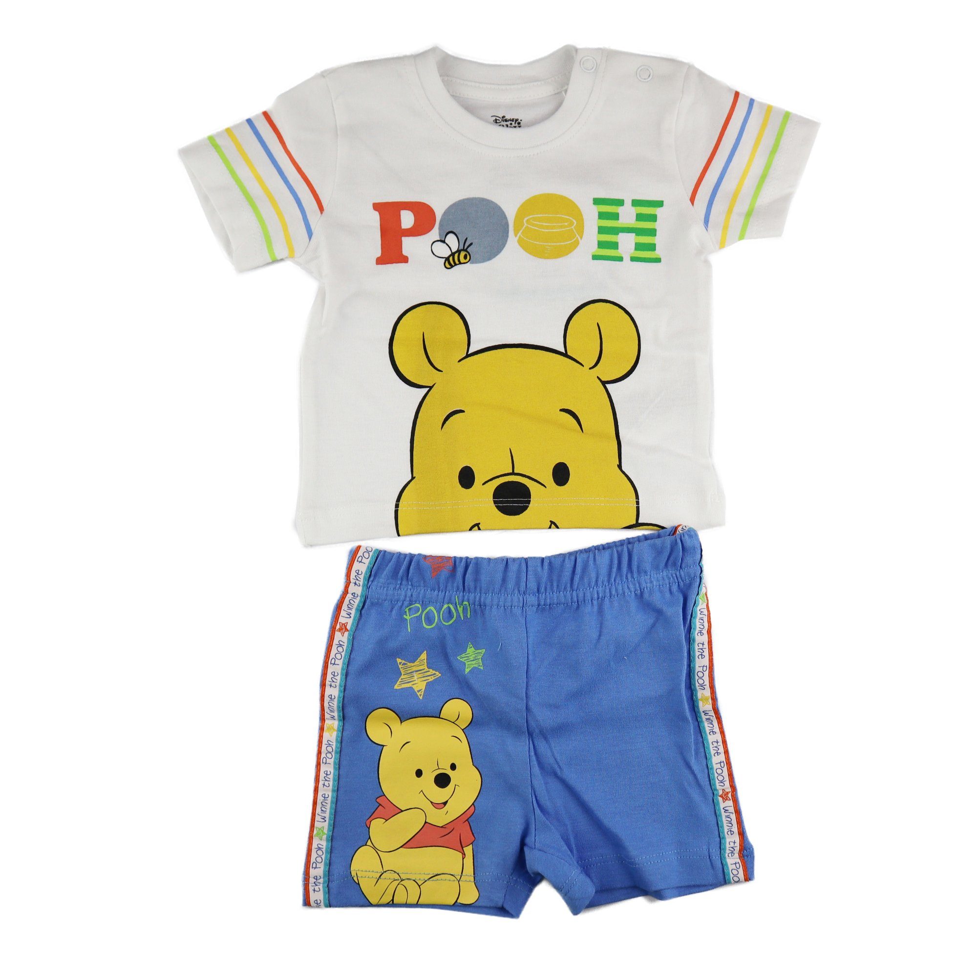 WINNIE POOH Kurzarmwickelbody Winnie der Pooh Baby Sommerset T-Shirt plus Shorts Gr. 62 bis 86