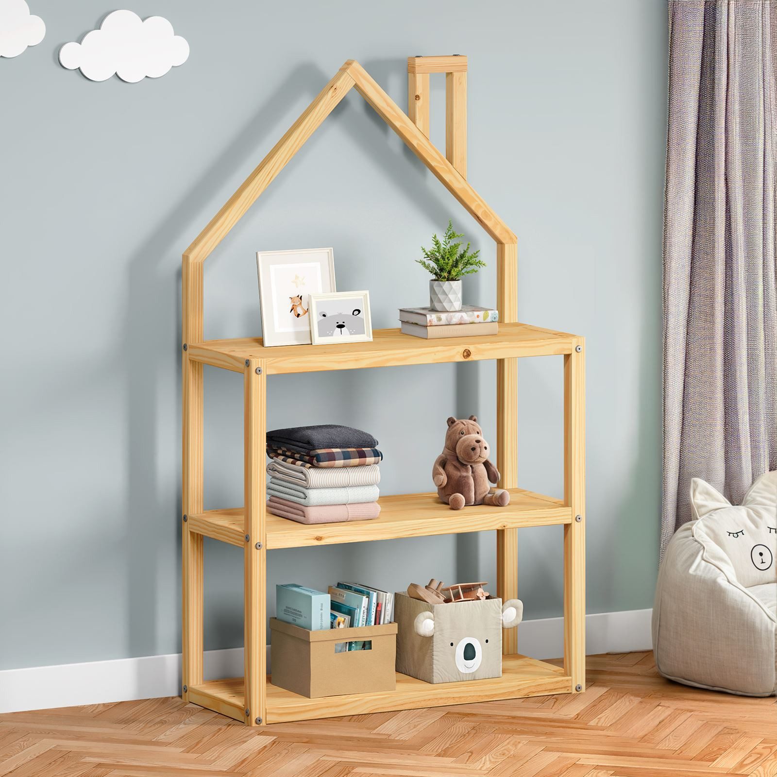 IDIMEX Kinderregal LENISE, Kinderzimmer Bücherregal in Hausform aus Massivh günstig online kaufen