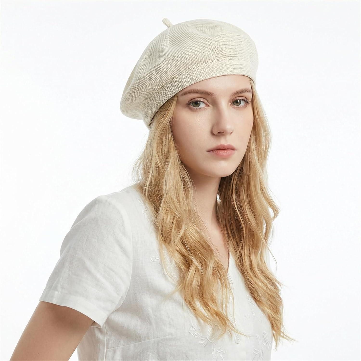LuxusKollektion Baskenmütze Baskenmütze Damen Barett Malerhut Beanie Sommer Freizeit 56-58 Weiß