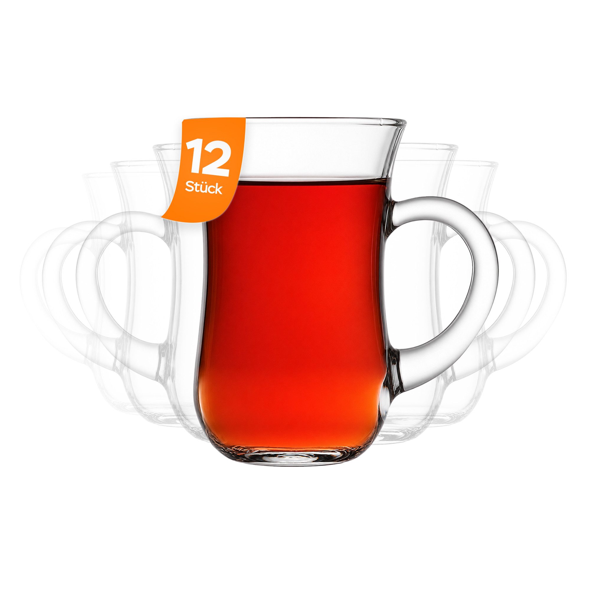 Pasabahce Gläser-Set Keyif, 6-tlg., Glas, 6er Set mit Henkel, klassisch geformt, 145 ml, spülmaschinenfest