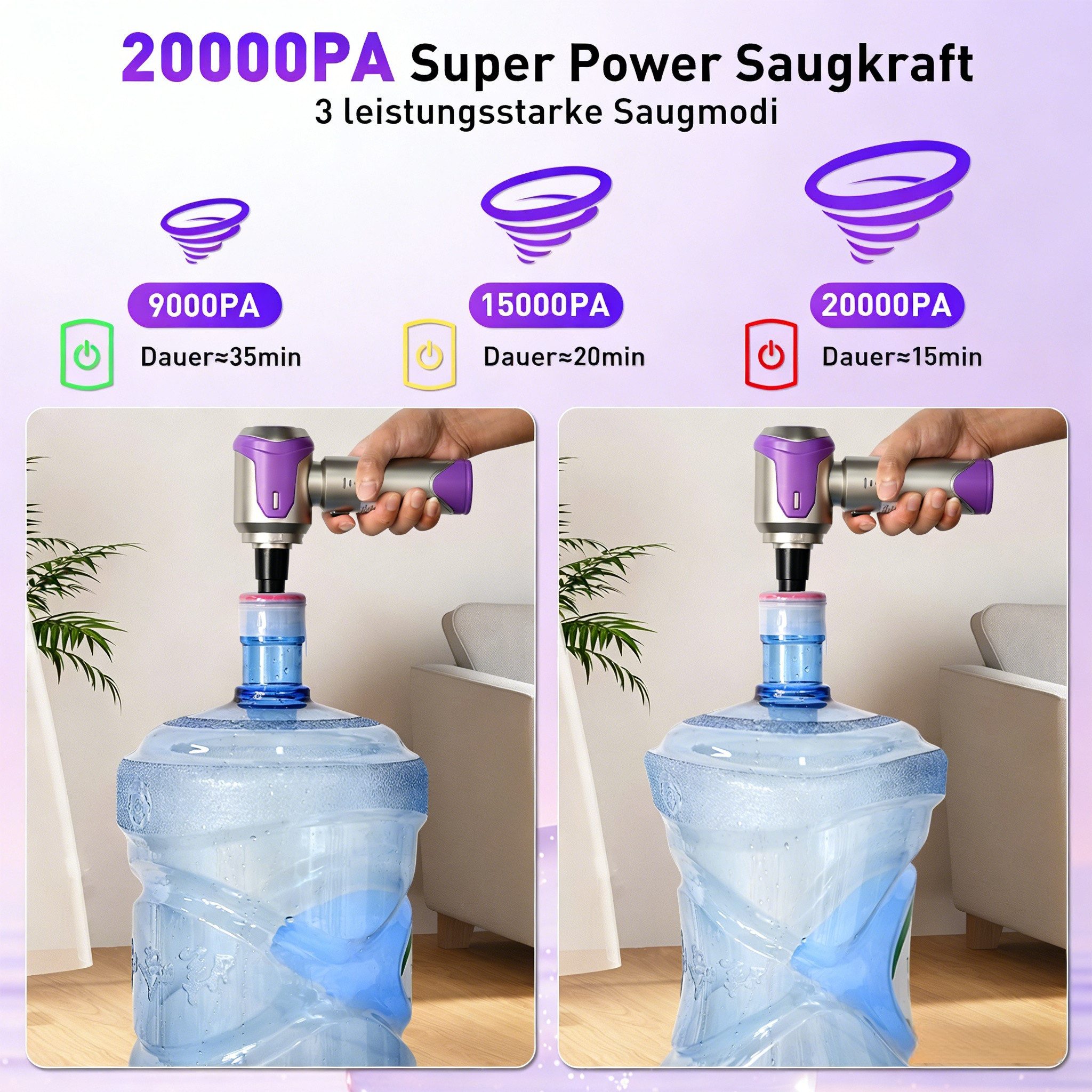 Kityhome Akku-Handstaubsauger kabellos 20000Pa,Tragbarer 4-in-1 Akku-Staubsauger 6000mAh,Typ-C, 100 W, beutellos, Mini Auto- und Haushaltsstaubsauger,für Wohnmobil Camping Treppen Sofa