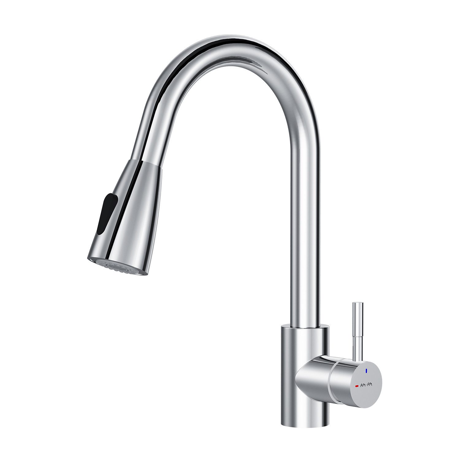 AM.PM Küchenarmatur X-JOY S Wasserhahn Drehbar Küchenarmatur Spültischarmatur Küche (Einhebelmischer Misch-Armatur Mischarmatur, Mischbatterie mit ausziehbarer Brause Chrom Silber) ausziehbarer, flexibler und drehbarer Auslauf