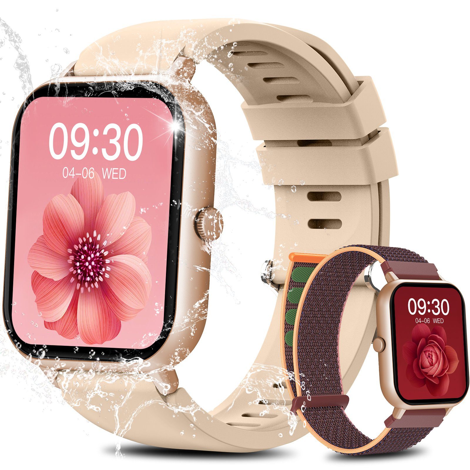 Yuede Smartwatch, Fitness Tracker uhr mit Anruffunktion für Damen und Herren Smartwatch (Quadratischer 1,85%27%27-Voll-Touch-Farbdisplay Zoll Zoll) Gesundheits-Smartwatch mit Blutsauerstoff, Blutdruckmessung, Herzfrequenz, Schlafqualität, Schrittzähler, Atemtraining, Musiksteuerung und Fernfotografie etc., IP67 wasserdichte Sportuhr mit mehr als 50 Sportmodi und Doppelriemen, für Android IOS