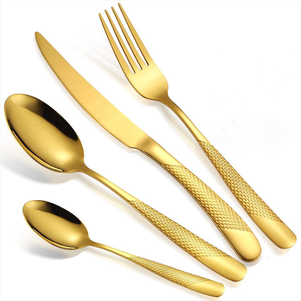 KingLux Besteck-Set 24tlg. gehämmertes Besteckset, 18/10 Edelstahlbesteck für 6 Personen (24-tlg), 6 Personen, Edelstahl