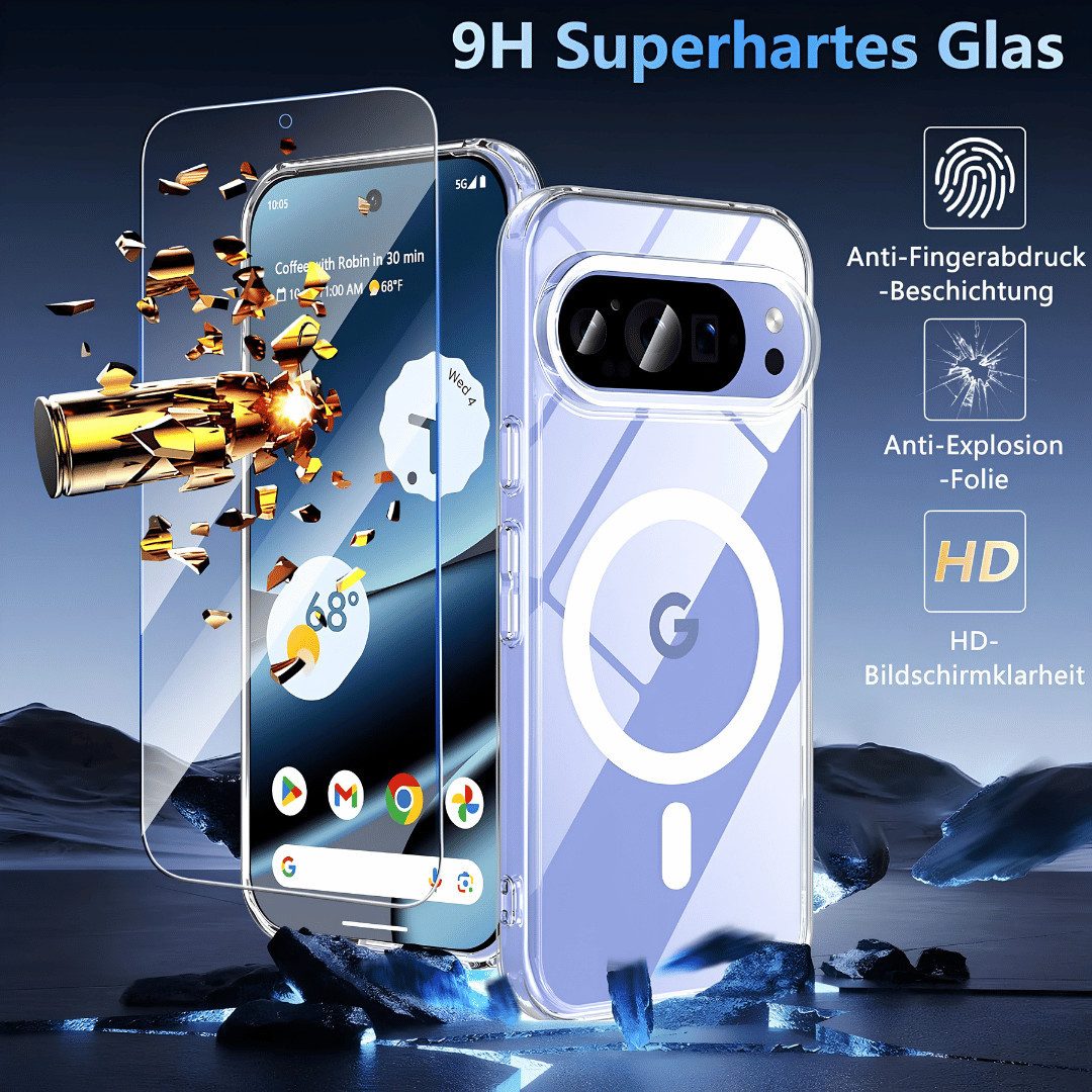 SmartUP Smartphone-Hülle + 2X Schutzglas für Google Pixel 9 MagSafe Panzerfolie Case Full 9H 6,3, MagSafe-Technologie, präzise Aussparungen – Bild 3 von 5