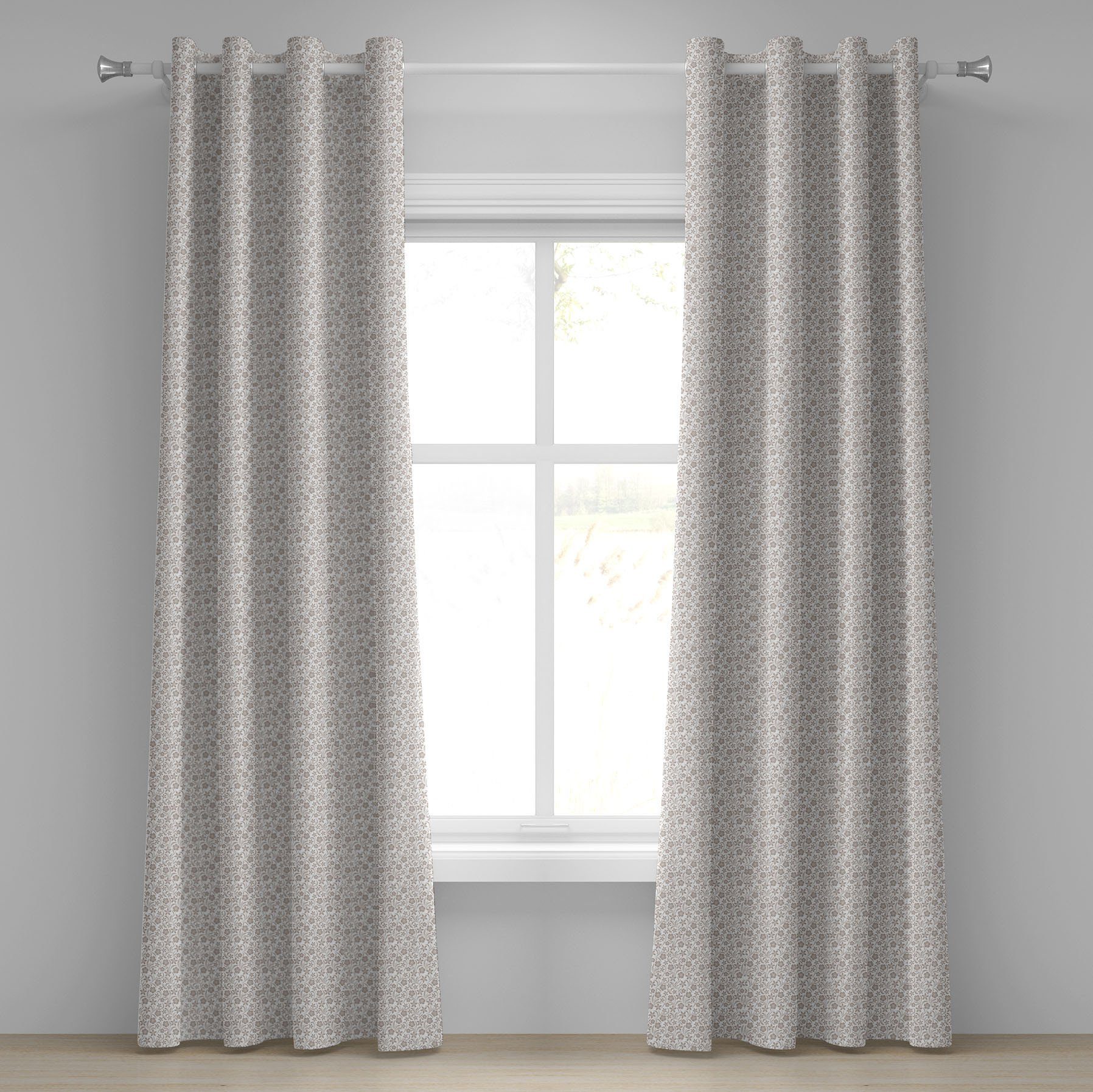 Gardine Dekorative Wohnzimmer, Beige für Abakuhaus, Blumennatur Sanfte 2-Panel-Fenstervorhänge Schlafzimmer