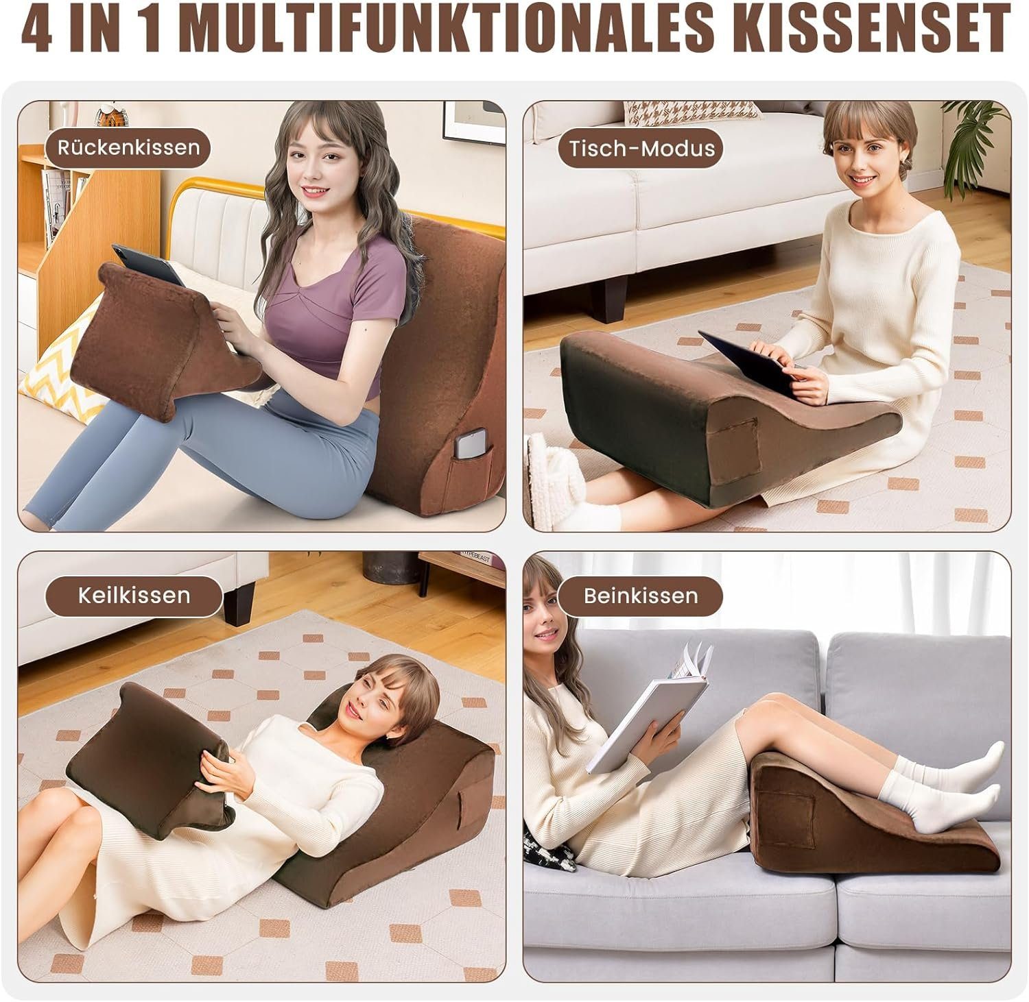 KOMFOTTEU Keilkissen, mit verstellbarem Tablethalter, Seitentasche & waschb günstig online kaufen