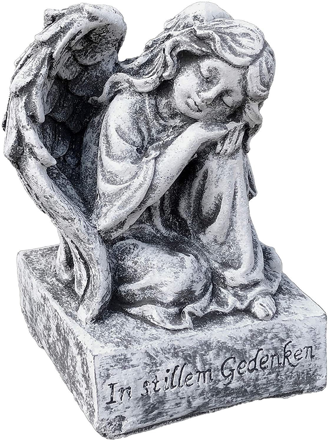 Stone and Style Engelfigur Frostfeste Steinfigur Engel auf Sockel In stillem Gedenken
