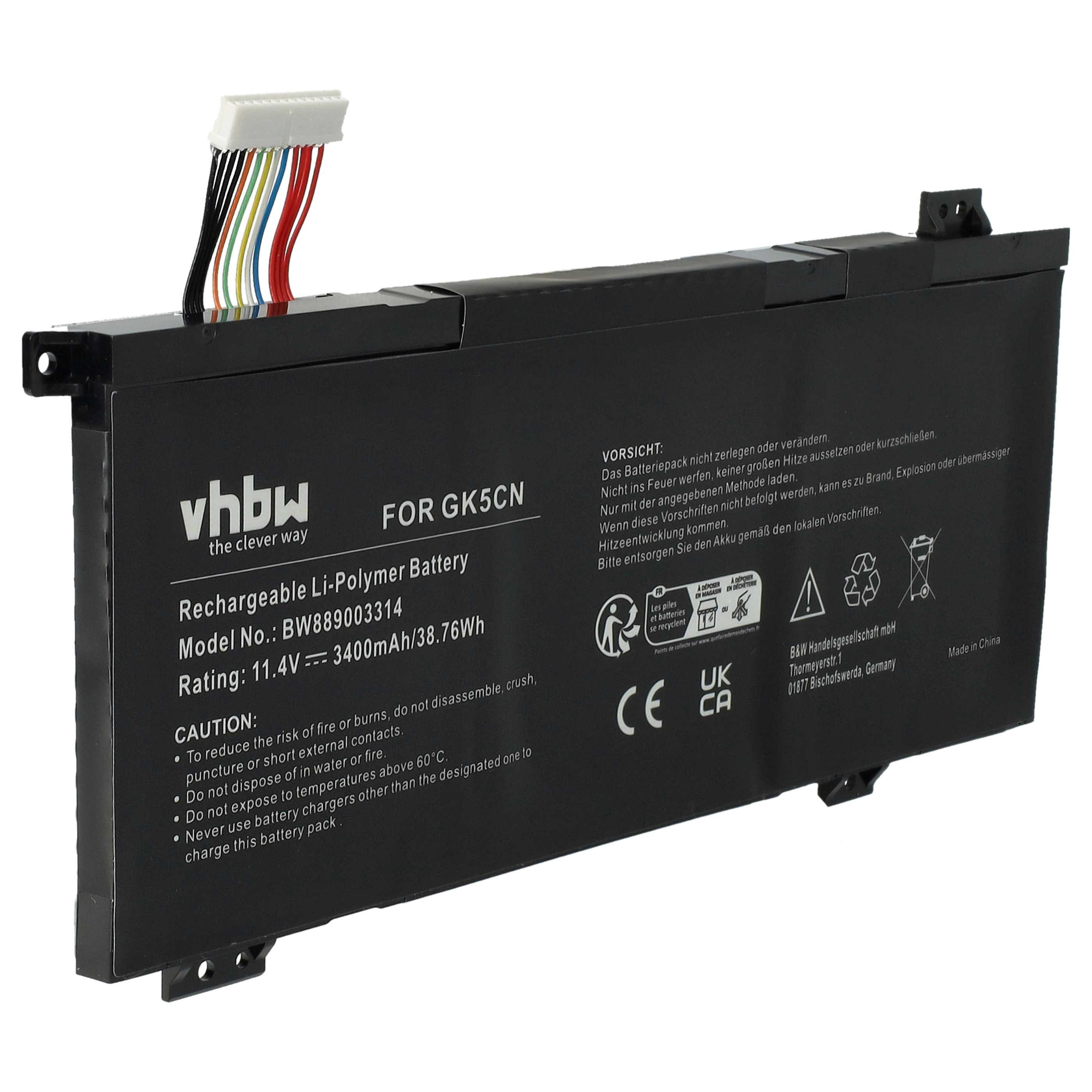 vhbw Akku Ersatz für Machenike GK5CN-00-B-3S1P-0, GK5CN-00-13-3S1P-0, Laptop-Akku Akku Li-Polymer 3400 mAh (11,4 V, 1 St), Leistungsfähiger Austausch-Akku für Notebook, Wiederaufladbar, Jede