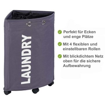 WENKO Wäschebox Eck Wäschetonne Wäschekorb Wäschebehälter, 50 Liter Polyester 33 x 60 x 33 cm Dunkelgrau