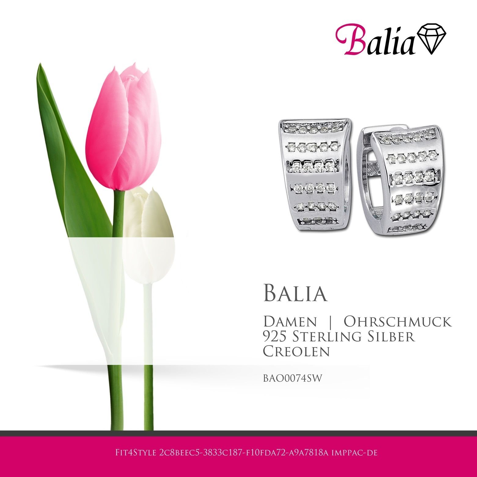 Balia (Creolen), Paar Sterling Farbe: 925 Silber, aus Silber Creolen Dreieck für Creolen weiß,silber Creolen Damen glänzend Damen Balia