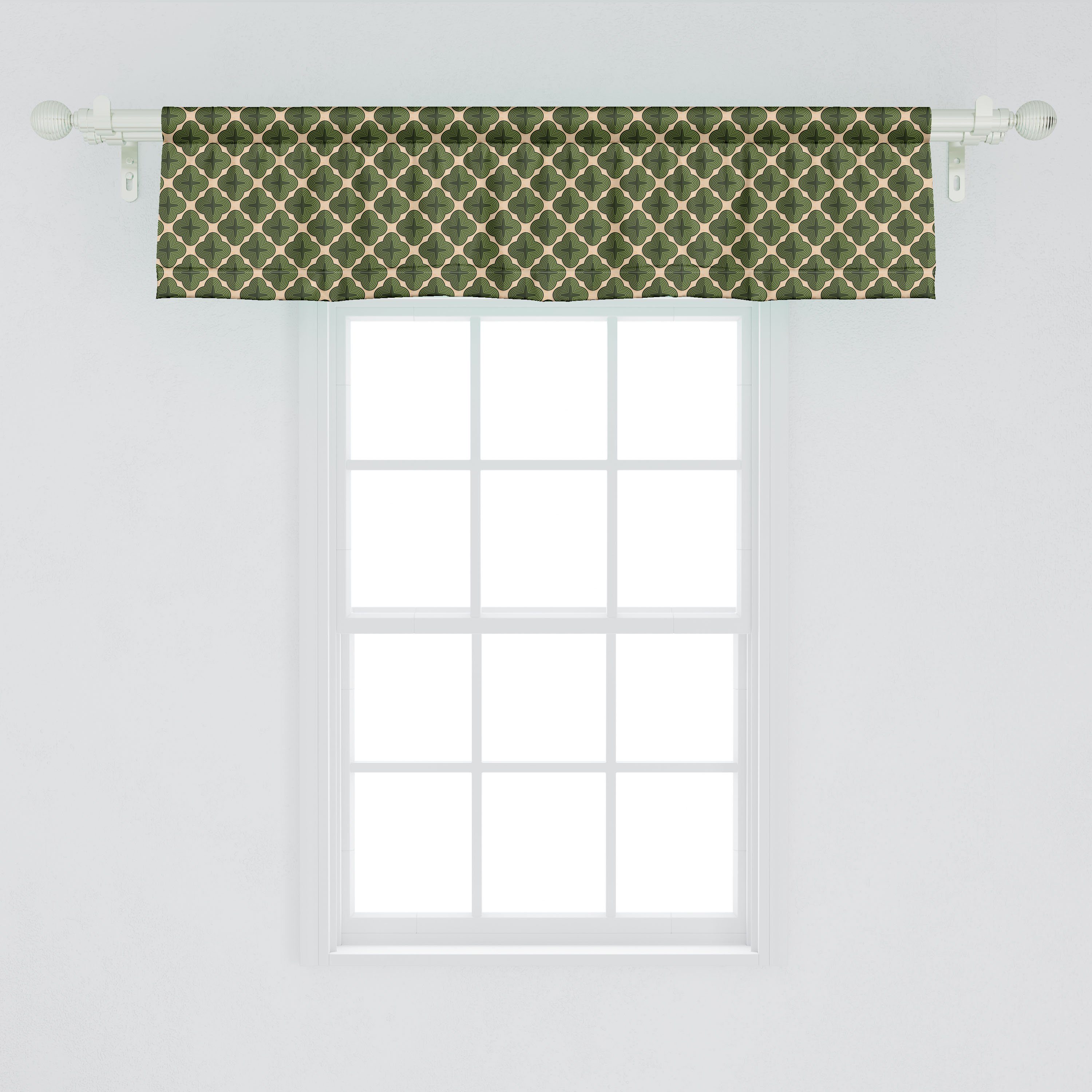 Vorhang Retro für Küche mit Geometrische Stangentasche, Volant Ornamente Abakuhaus, Dekor Abstrakt Schlafzimmer Scheibengardine Microfaser,