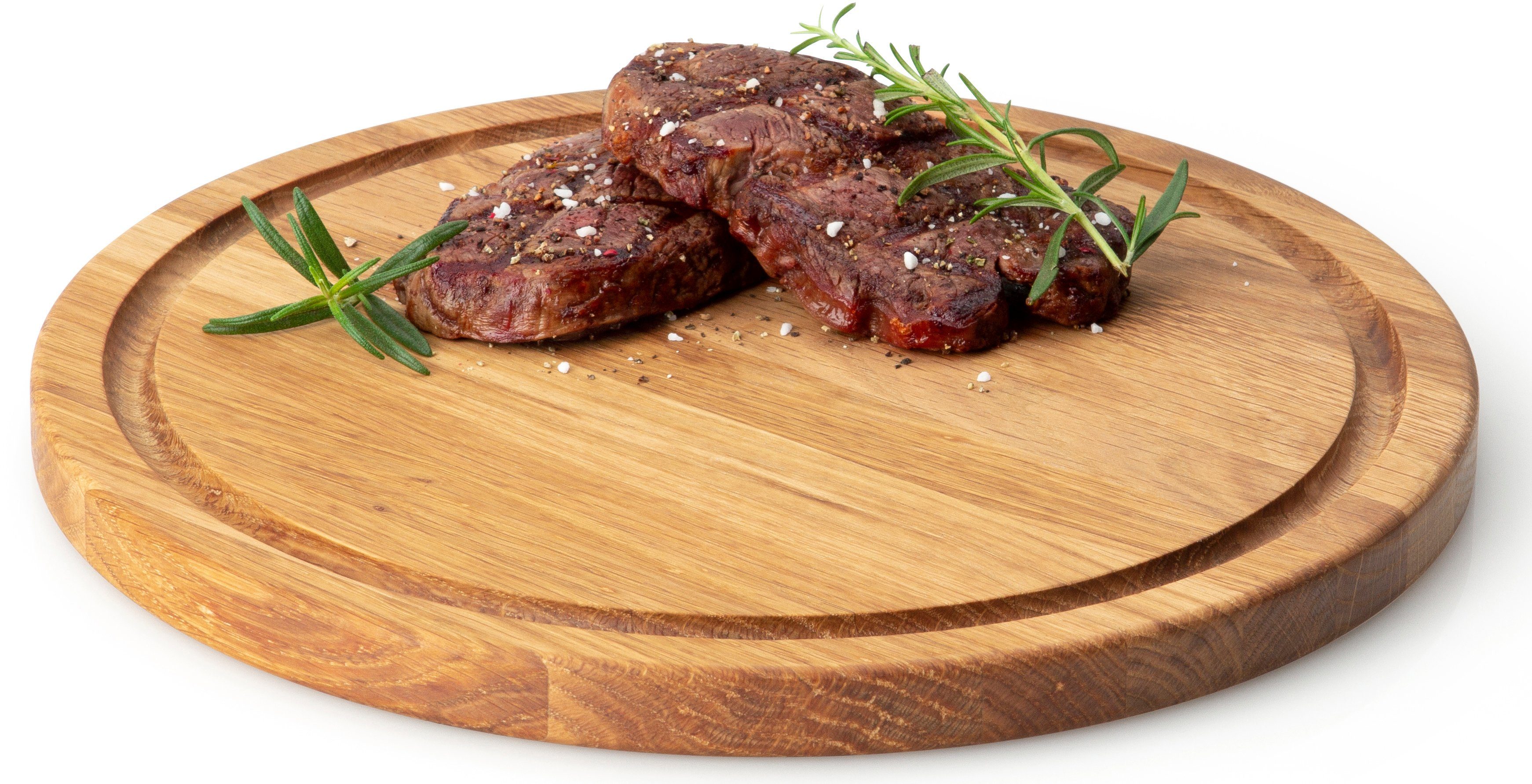 Continenta Steakteller Holzteller mit itegrierte Saftrille zum Auffangen der Flüssigkeit, (1 St), Eichenholz, Ø 28 cm