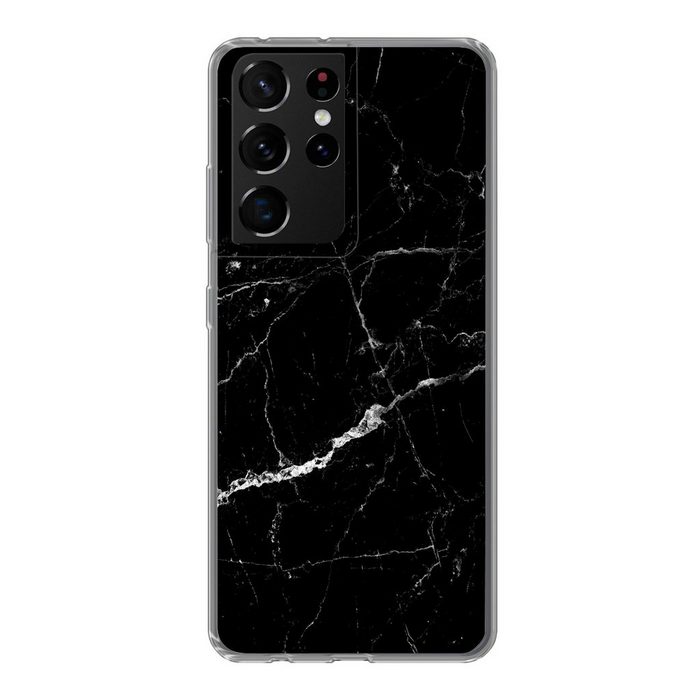 MuchoWow Handyhülle Marmor - Schwarz - Marmoroptik - Weiß - Luxus - Stein Phone Case Handyhülle Samsung Galaxy S21 Ultra Silikon Schutzhülle