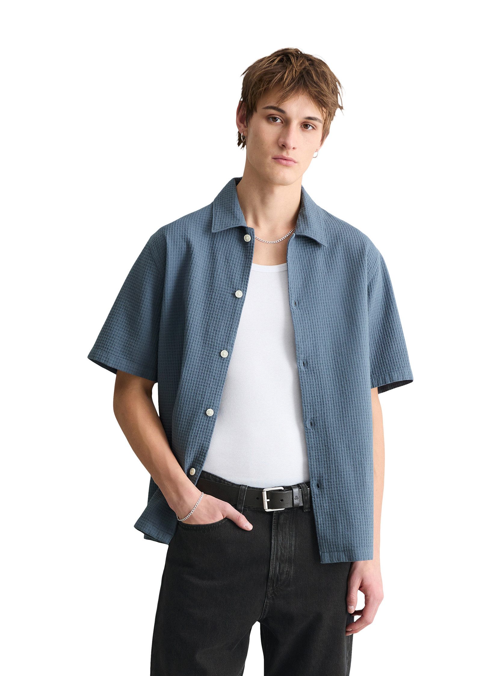Marc O'Polo DENIM Kurzarmhemd mit Karo-Struktur