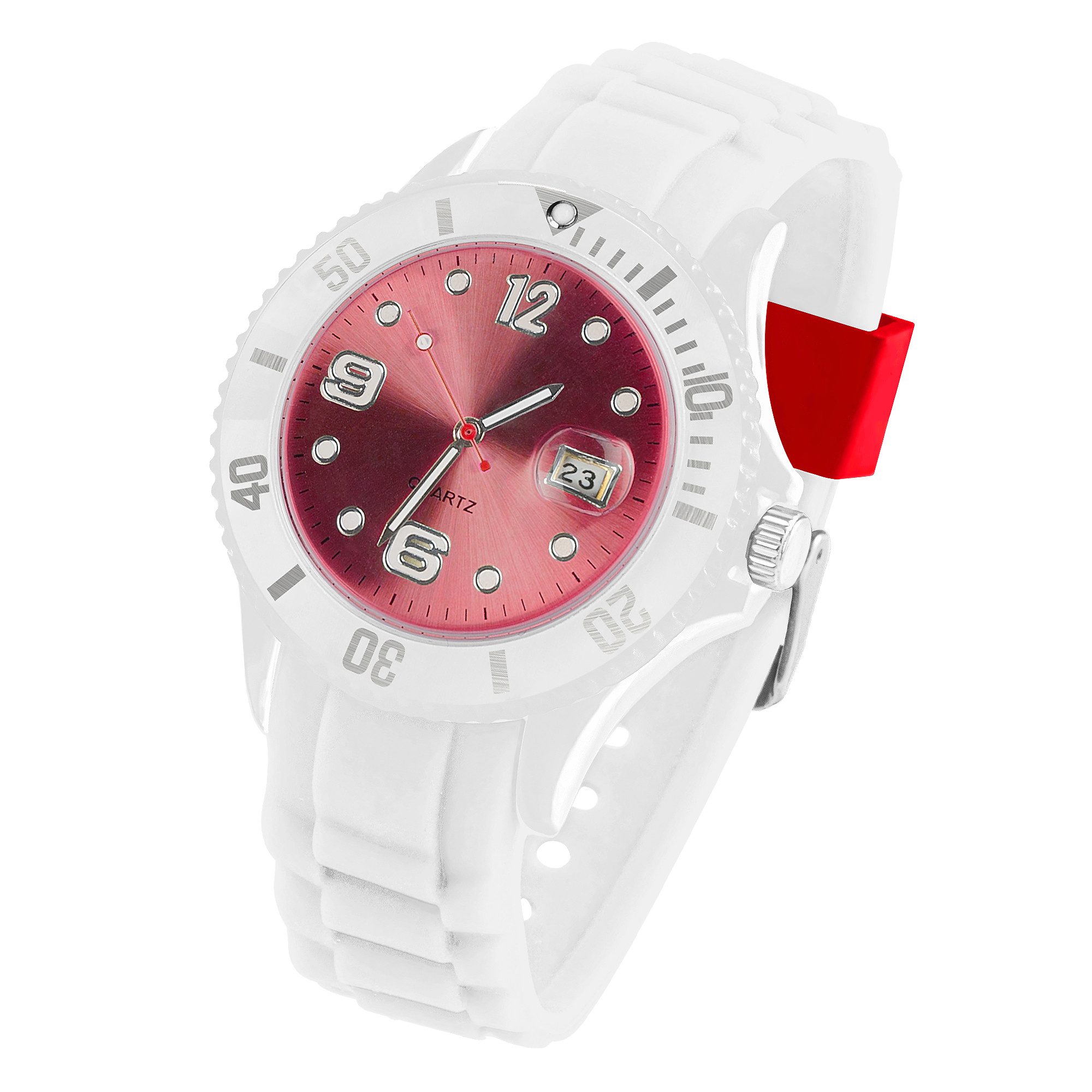 Taffstyle Quarzuhr Silikon Armbanduhr Weiß mit Datum Quarzuhr mit farbigen Ziffernblatt, Analoge Uhr mit Datum sportliches Design unisex für Damen und Herren