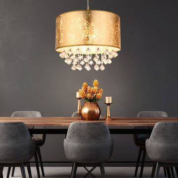 etc-shop LED Pendelleuchte, Leuchtmittel inklusive, Warmweiß, Kristall Hänge Lampe Wohn Zimmer Textil Decken Pendel Leuchte gold im