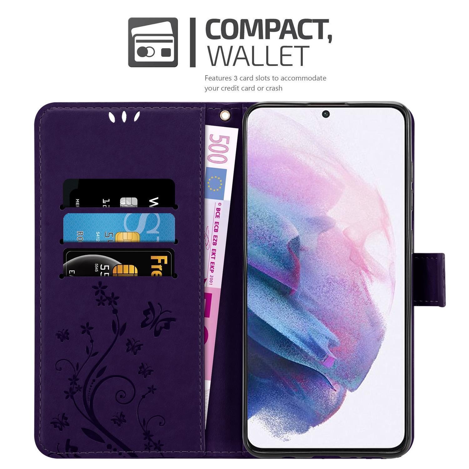 Cadorabo Handyhülle für Samsung Galaxy S21 5G Hülle Samsung Galaxy S21 5G, Hülle Schutzhülle Blumen Flower mit Standfunktion Kartenfach Magnet
