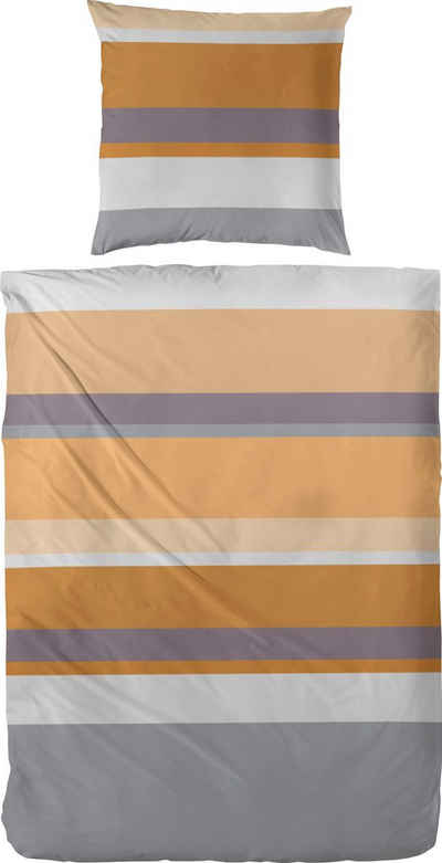 Bettwäsche Heavy Stripe, Primera, Mako-Satin, 2 teilig, mit modernen Streifen in frischen Farben