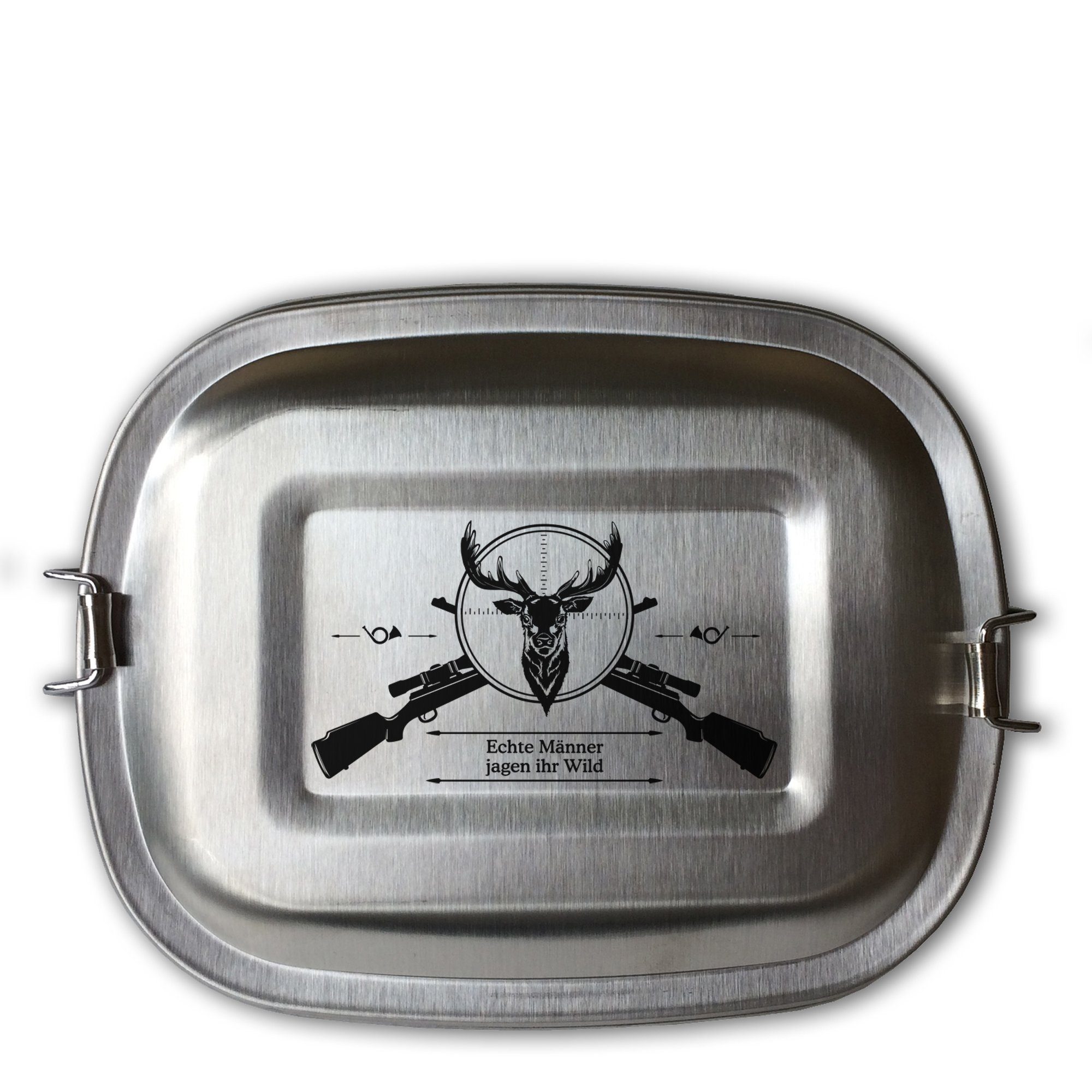 Lasernauten Lunchbox Lunchbox Edelstahl Brotdose mit Gravur Jagd Jäger in 3 Größen und Set, kleine Dose (ca. 700ml), Mit Gravur