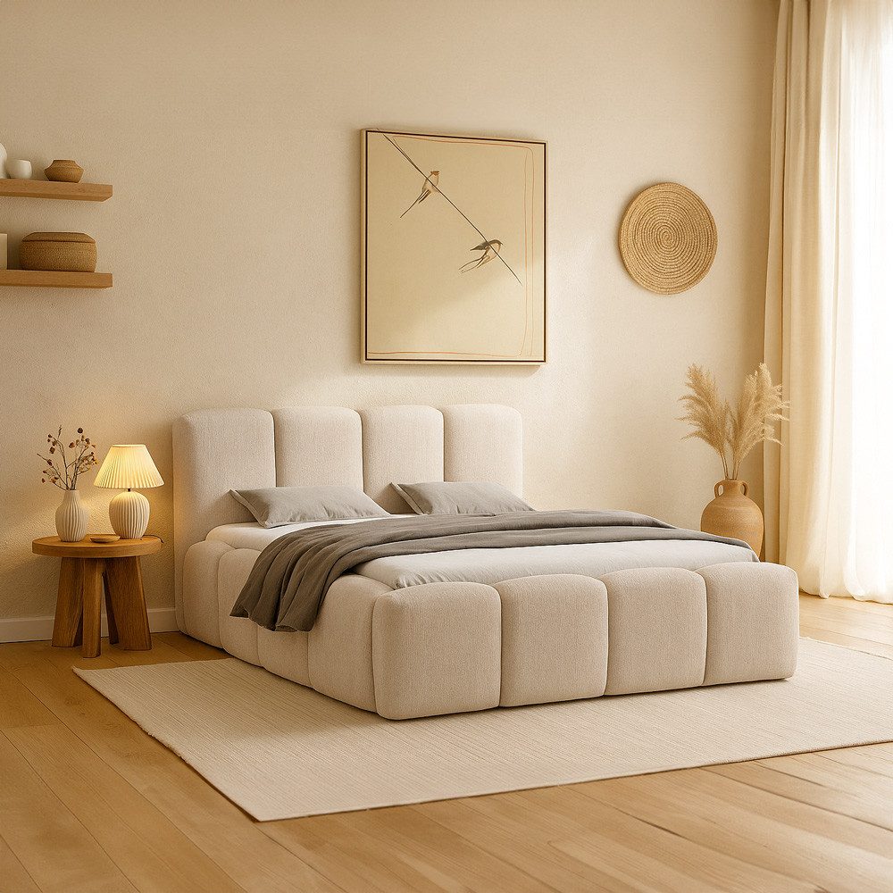 Lomadox Polsterbett NUITS-166, 180x200 cm Liegefläche, beige, voluminöse Steppung