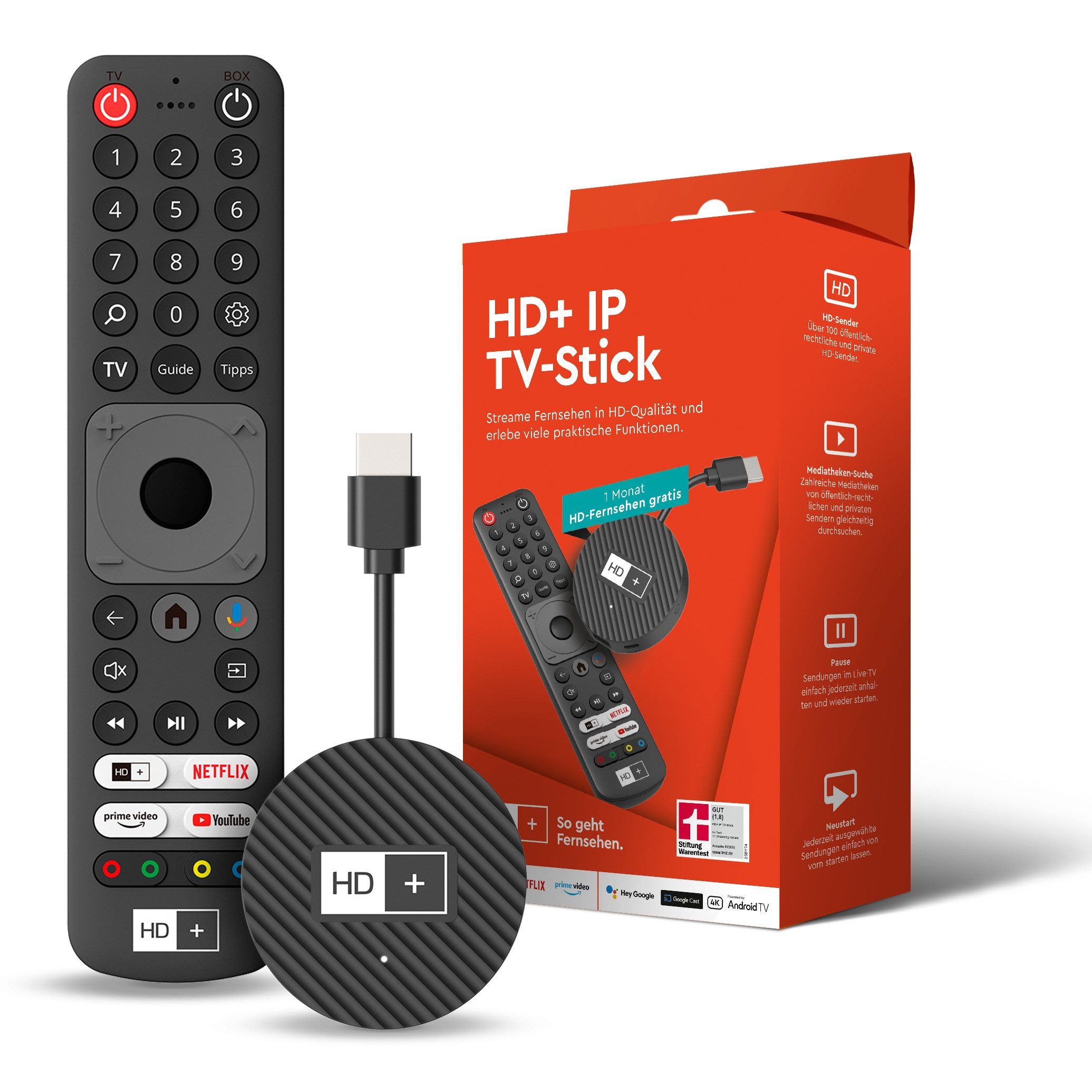 HD+ Streaming-Stick IP TV-Stick, Android TV, Inkl. 1 Monat HD+ IP, 4k UHD