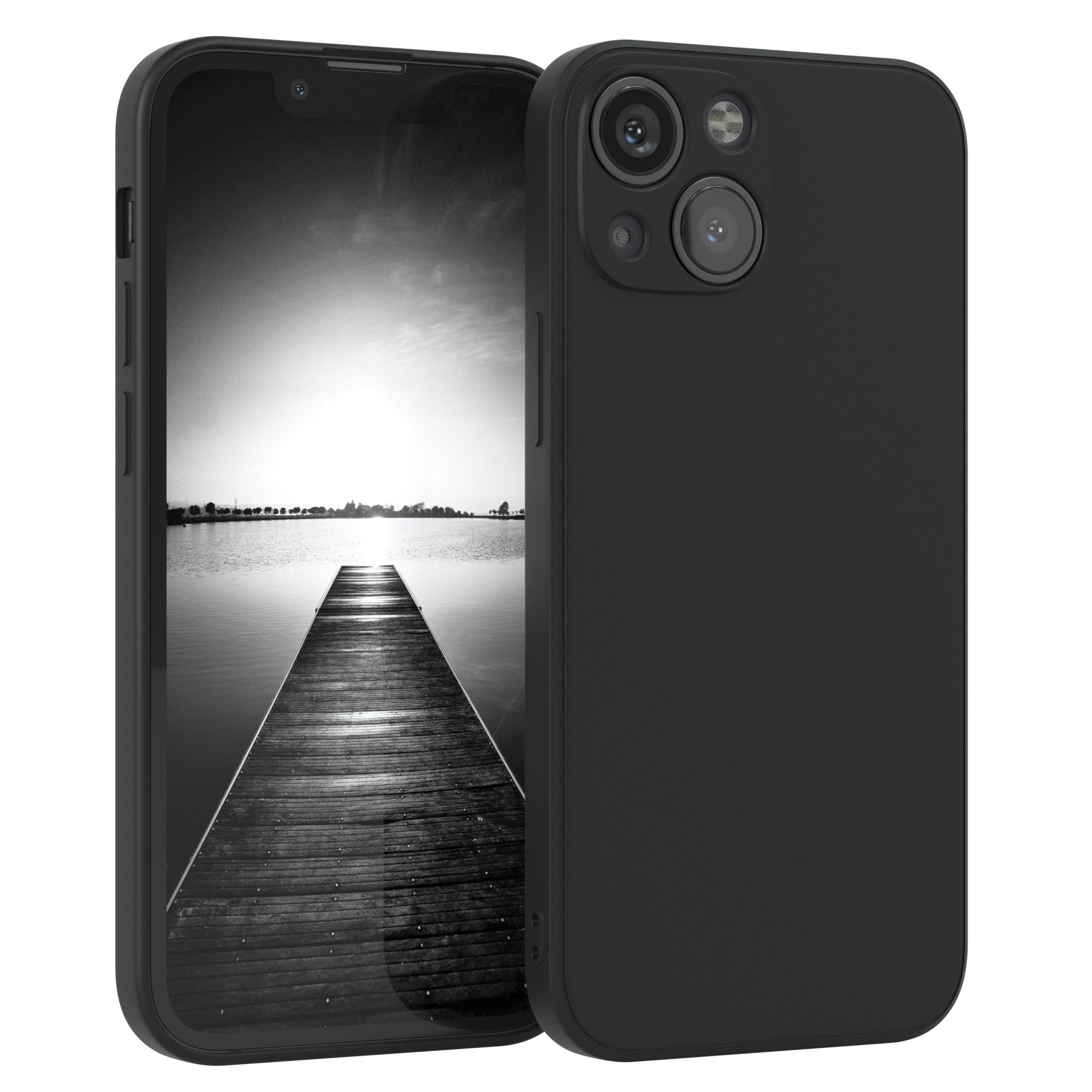 EAZY CASE Handyhülle für Apple iPhone 13 Mini Hülle Silikon 5,4 Zoll, Silikon Schutzhülle mit Kameraschutz kratzfest Back Cover Etui Schwarz