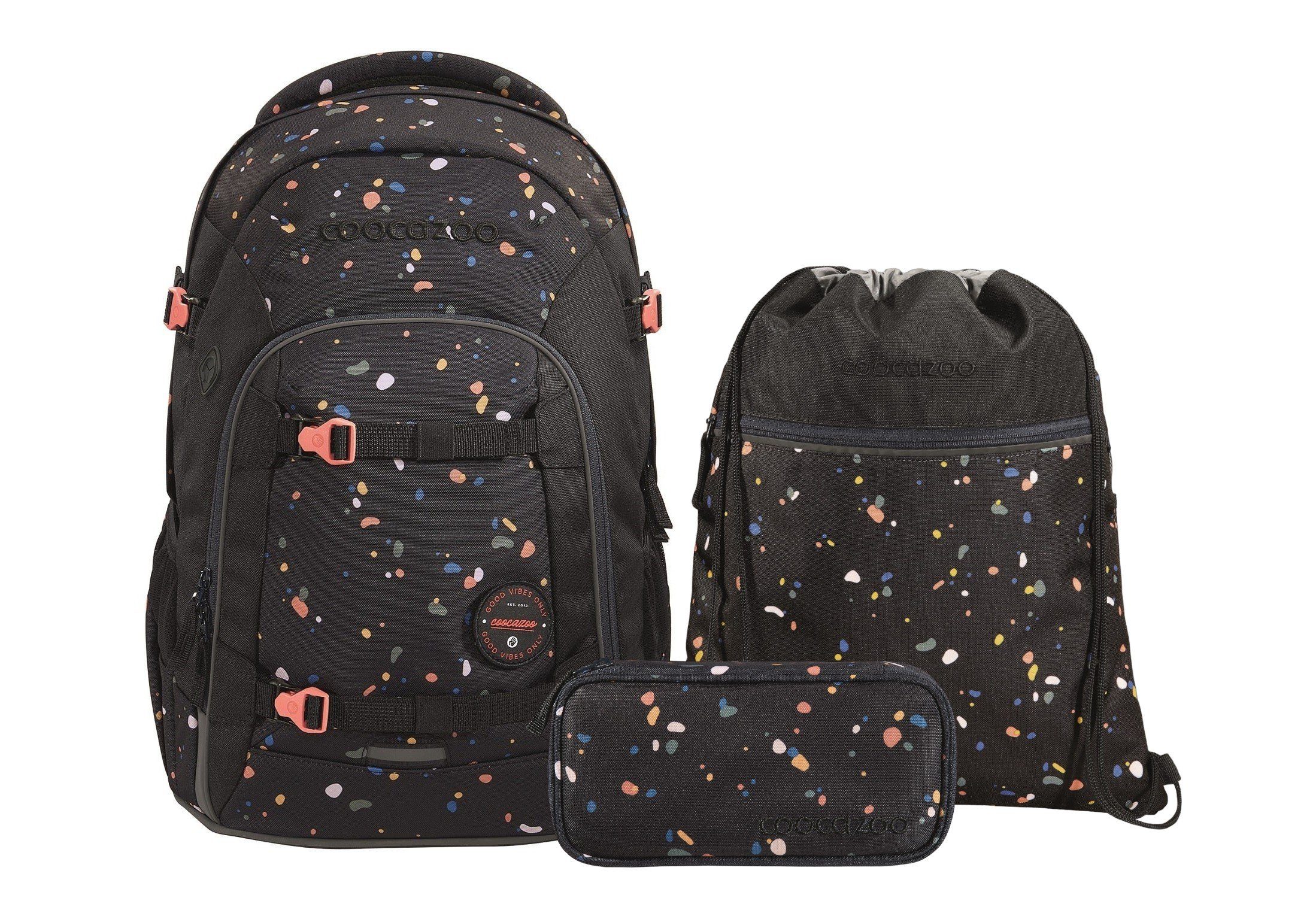 coocazoo Schulranzen Schulranzen-Set Joker Sprinkled Candy 3-teilig (Schulrucksack, Sportbeutel, Mäppchen), ergonomisch, schont Gelenke, 1200 g