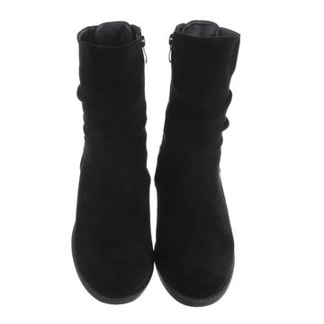 Ital-Design Damen Freizeit Stiefelette Blockabsatz Flache Stiefeletten in Schwarz