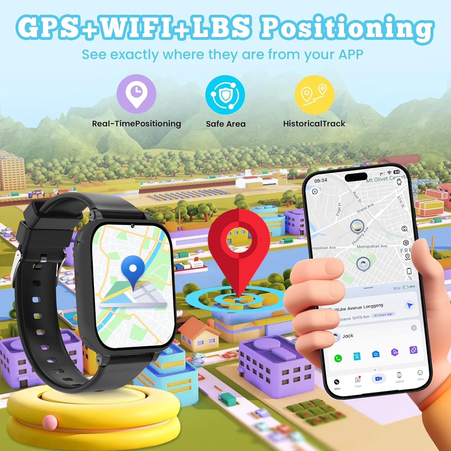 CATGIFF A22 Smartwatch (3,9 cm, sim-karte), Kinder Smartwatch GPS 4G SOS