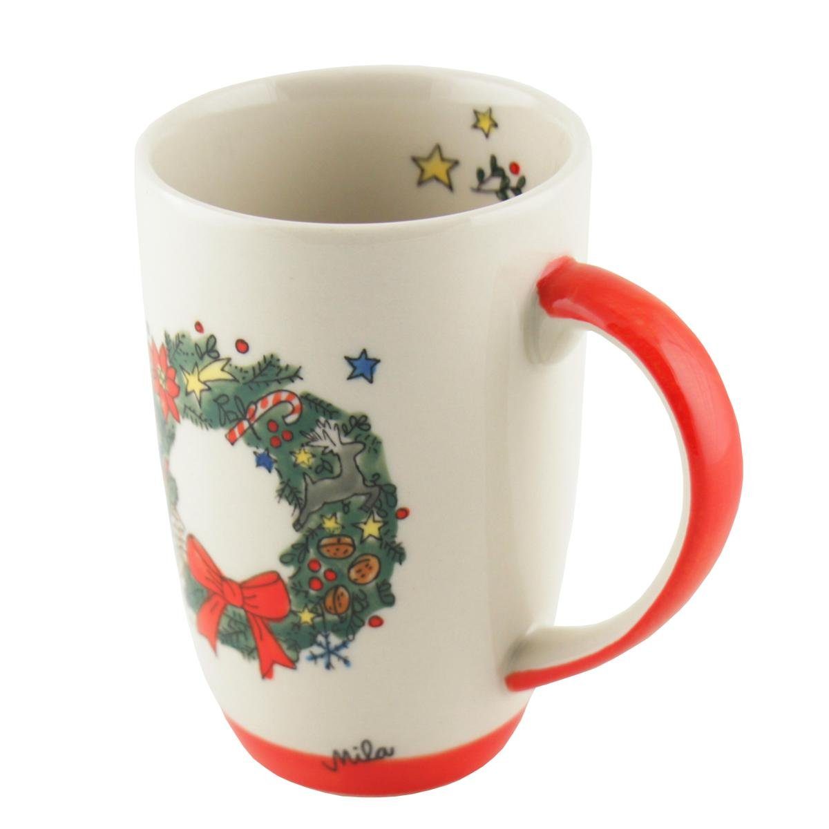Mila Keramik Becher Weihnachtskranz, Keramik-Design-Becher Mila