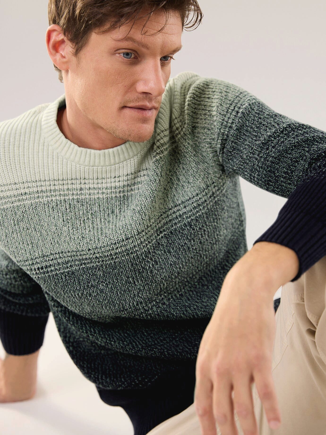 Walbusch Strickpullover Herren Degradee Pullover Rundhals Baumwolle, modern