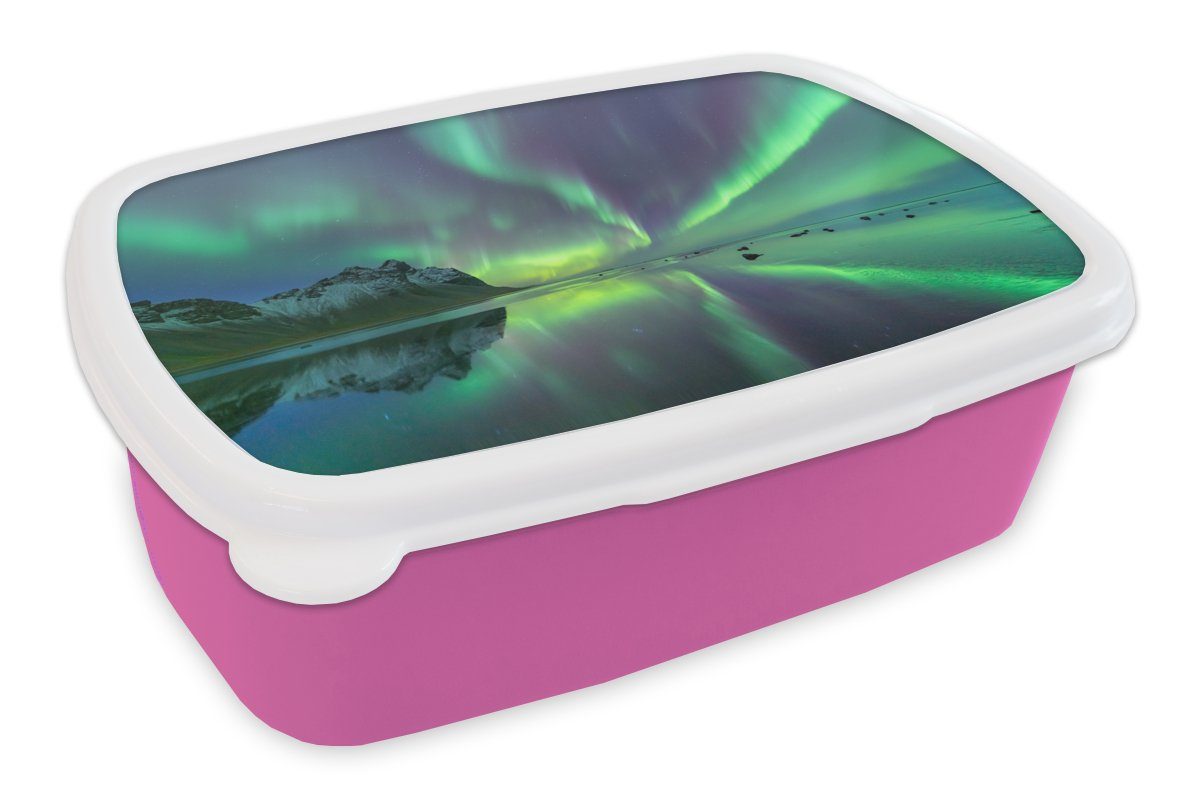 Kunststoff, Kinder, - Aurora rosa Meer, Mädchen, MuchoWow Snackbox, (2-tlg), für Lunchbox - Brotdose Erwachsene, Kunststoff Brotbox Nacht