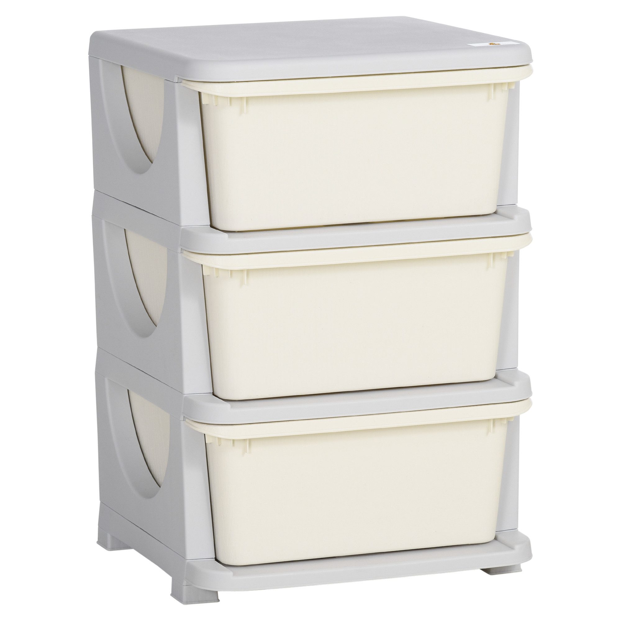 HOMCOM Spielzeugtruhe Schubladenschrank mit Stauraum, Spielzeugkiste, drei Ebenen (Spielzeug-Organizer, 1 St., Aufbewahrungsboxen), für Kinderzimmer 3-6 Jahre Kindermöbel Cremeweiß 37 x 37 x 56,5 cm