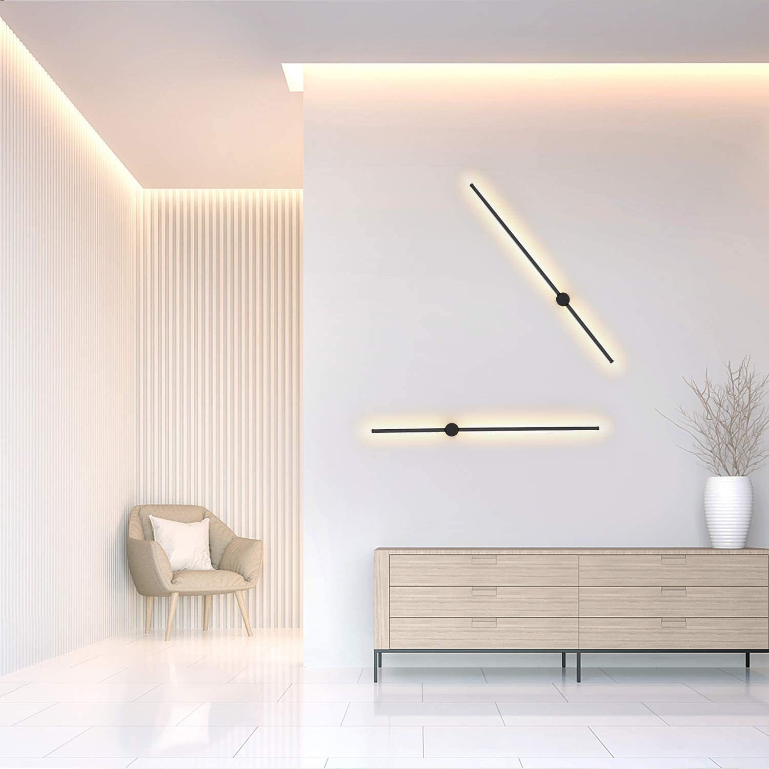 3000 LED 100 warmes Wohnzimmer Weiß, Schlafzimmer Flur Schwarz cm integriert, LED für fest Büro K Wandleuchte minimalistische, schwenkbare Nettlife